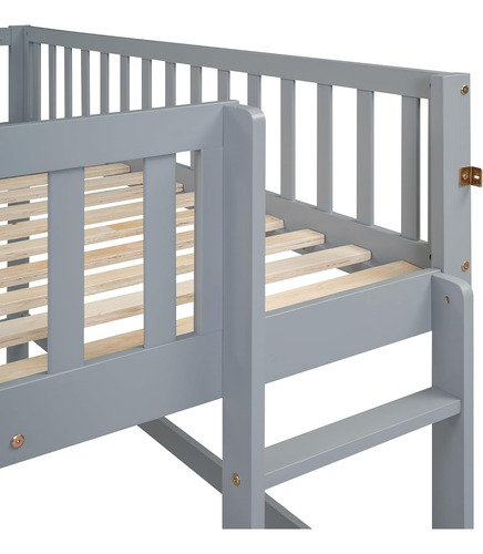 Cama Baja De Tamaño Matrimonial Con Escalera Y Tobogán Gris Low Loft Bed
