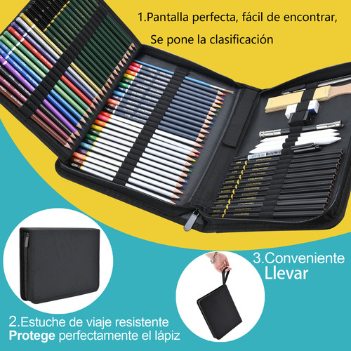 Ununmx 72 Piezas Kit De Lápices De Dibujo, Arte Dibujo Profesional Para Colorear, Pintura Y Boceto, Incluye Carboncillo, Bosquejo, Lápices De Colores, Libro De Bocetos, Estuche Portátil Y Más
