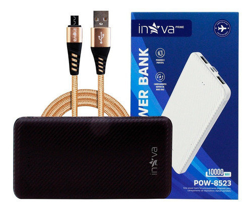 Carregador Portátil Power Bank 10000mah + Cabo Micro Usb V8 Cor Preto