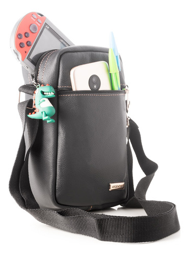 Morral Bandolera Berlin Cuero Porta Celu Urbano Mini Bag Tg Negro Lisa Níquel Negro