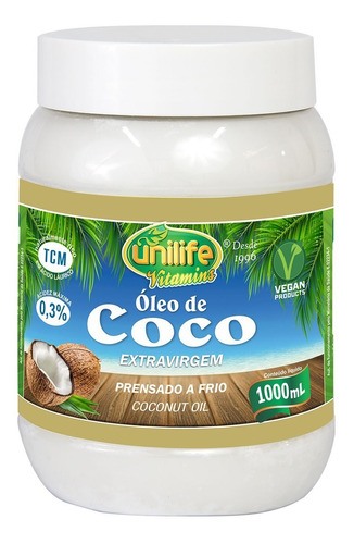 Óleo De Coco Extra Virgem Sem Glúten Unilife 1 Litro