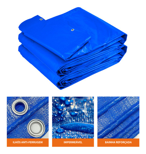 Lona Azul 300 Micras Reforçada Impermeavel Multiuso 15x15 M