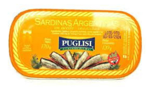 Imagen 1 de 7 de Sardinas En Aceite Puglisi Lata 170 Grs X 6 Unidades
