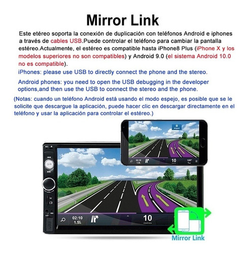 Imagen 3 de 10 de Mirror Link Auto Stereo 7 Con Cámara De Marcha Atrás 7010b