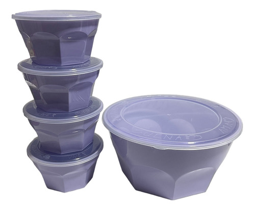 Bowl Set X 5 Con Tapa Kit Hermetico Contenedor Comida Oferta