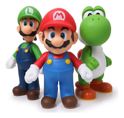 Figuras De Mario Bros + Luigi + Yoshi 12cm Articulada 3 Uds.