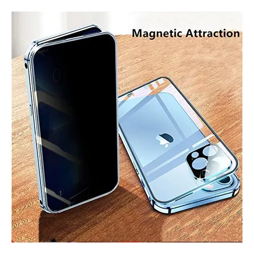 Funda magnética de privacidad compatible con iPhone 13 Pro Max, vidrio  templado antiespía de doble cara [marco magnético de parachoques de metal]