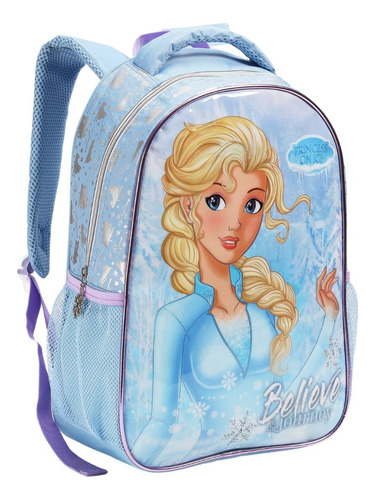 Mochila Infantil De Princesas Dupla Face Reforçada Cor Azul-celeste