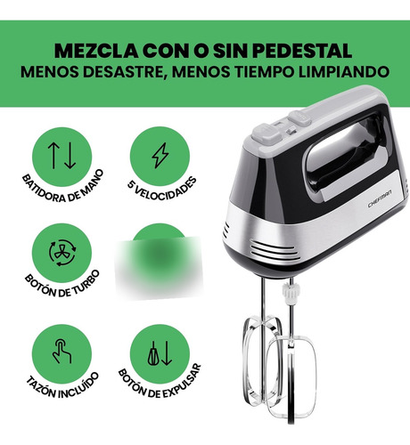 Chefman Batidora Manual Y De Pie De 5 Velocidades Negra