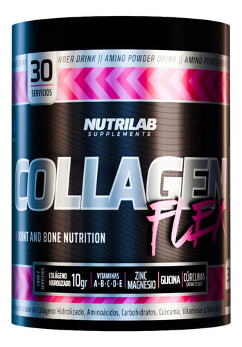 Suplemento En Polvo Colágeno Nutrilab Collagen Flex 300gr Sabor Naranja Dulce