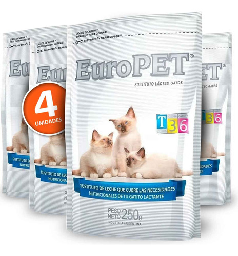 Leche Gatito Premium Sustituto Lacteo Europet = Gatolac X 4u