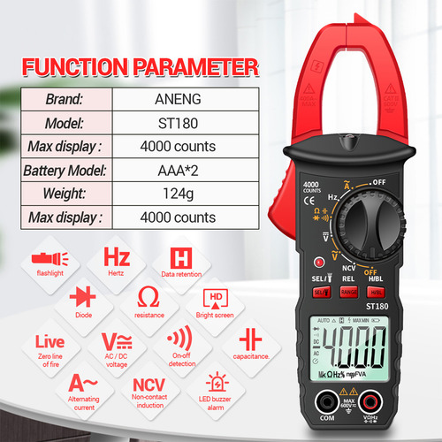 Pinza Amperimétrica Digital Ncv Tester Aneng St180 De 4000 C