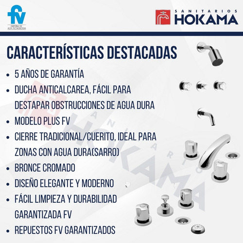 Imagen 5 de 10 de Combo Griferias Baño Fv Completo Moderno Kit Casa Juego B6
