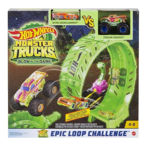 Hot Wheels Vehículo Reto Giro 360 Glow In The Dark Monster 