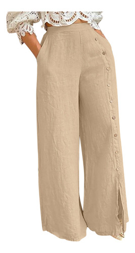 Pantalones Anchos Con Abertura De Botones Para Mujer, Pantal