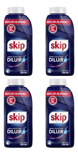 Skip Jabón Líquido Para Diluir Rinde 3lt 500ml Pack X4