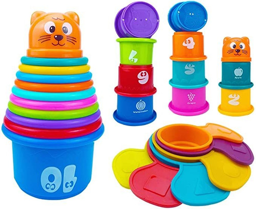 Juego De 17 Tazas De Anidación Y Apilamiento Multicolor