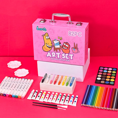 Set Arte Colores Crayones Plumones Acuarelas Estuche 82 Pzs Color Rosa
