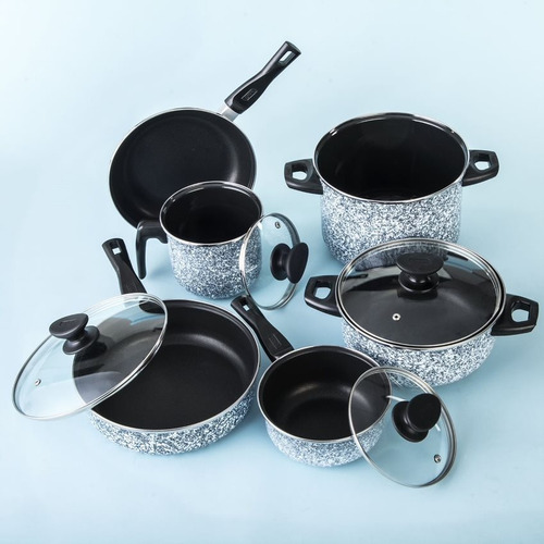 Imagen 4 de 5 de Batería De Cocina 10 Piezas Cinsa Granito Mármol Blanco