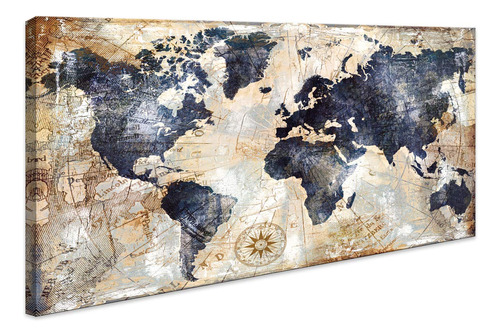Arte De Pared De Mapa Del Mundo Enmarcado, Cuadro Artistico