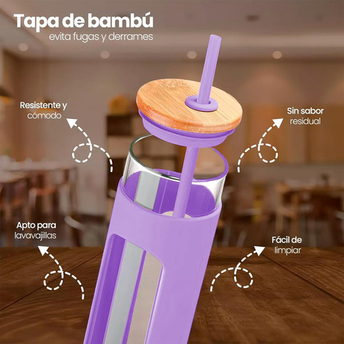 Taza De Vidrio Aislante Con Pajita Y Tapa