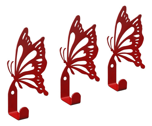 3 Porta Llaves De Pared Moderno Figura De Mariposa 1 Gancho Color Rojo