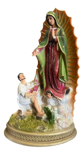 Virgen De Gudalupe Y Juan Diego 40 Cm Resina Ojo De Cristal Blanco