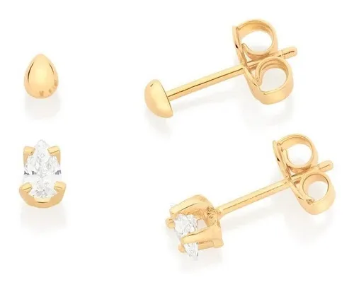 comprar Kit Brincos Solitários Rommanel Ana Hickmann Folheado 526962 Cor Dourado
