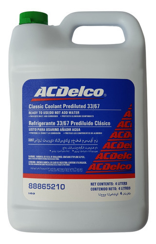 Refrigerante Acdelco Verde Prediluido 33/67  Cant  4 Litros