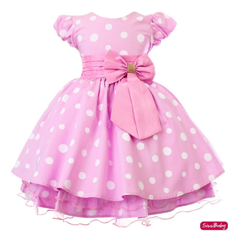 Vestido Infantil Minnie Rosa Bolinhas Princesa Menina Festa