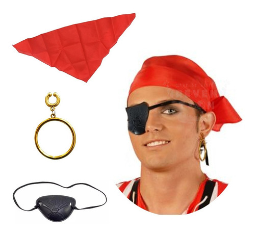 Disfraz Set Pirata Corsario Fiesta Paliacate Arracada Parche