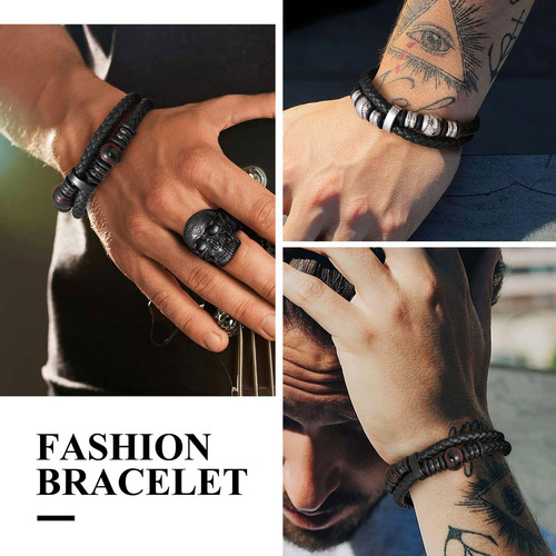 Bestyle Pulseras De Cuentas De Béisbol Negras Trenzadas De C