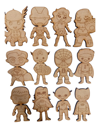 30 Superheroes Mini 15cm Fibrofacil Mdf Personajes Souvenirs