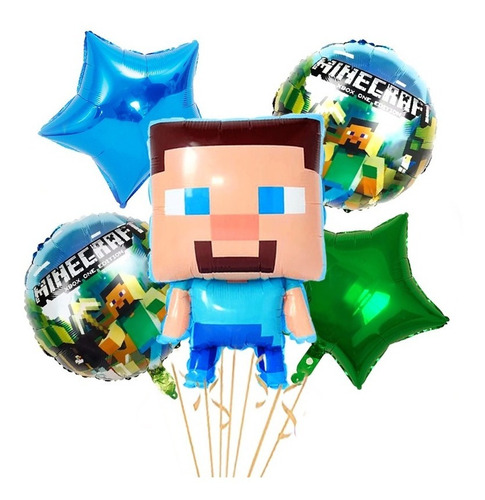 Globos Minecraft Kit De 5 Globos Decorativos