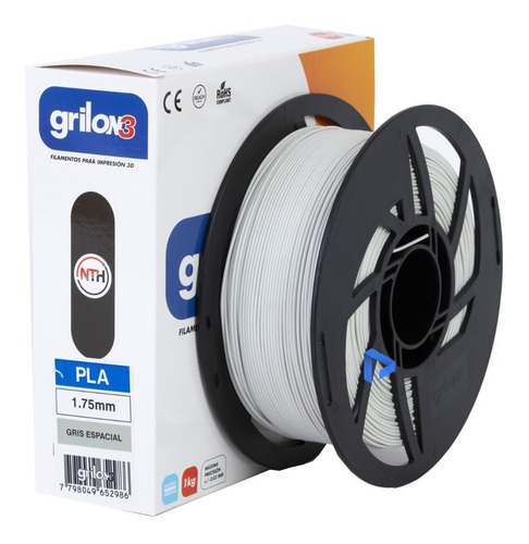 Imagen 3 de 3 de Filamento 3D PLA Grilon3 de 1.75mm y 1kg gris espacial