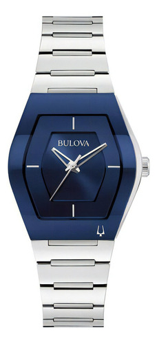 Reloj Bulova Futuro Azul Cuarzo Original Dama Color De La Correa Plateado