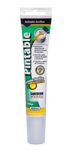 Imagen 1 de 3 de Sellador Acrílico Pintable Suprabond 110ml Blanco