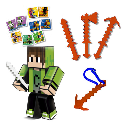 Boneco Cadres 15cm Gamer Mine Articulado + 3 Ferramentas