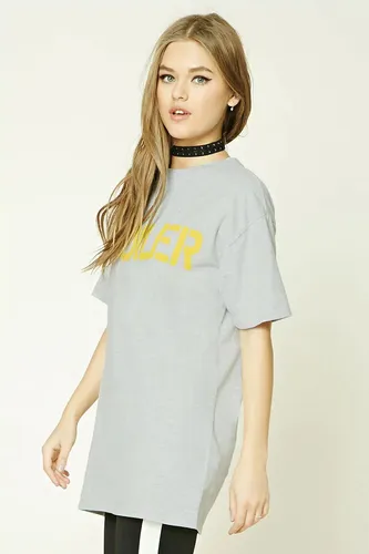 Forever 21 Playera Larga Vestido Grafica Gris Y Amarillo L