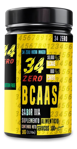 Aminoácidos Polvo Bcaas 34 Zero 1 Kg Sabores 100 Servicios Sabor Uva