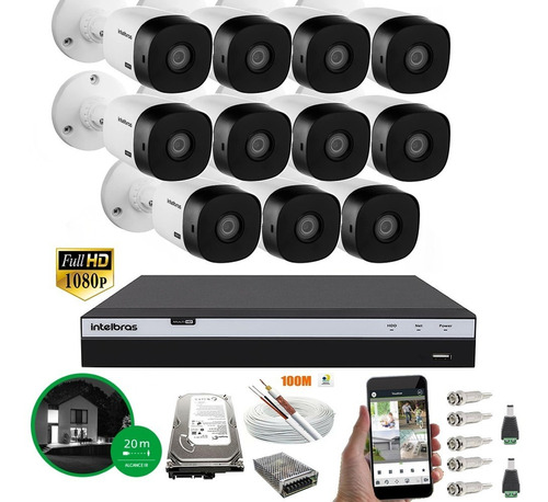 Kit 11 Cameras Intelbras 1220b Full Hd Dvr 16 Canais 3116