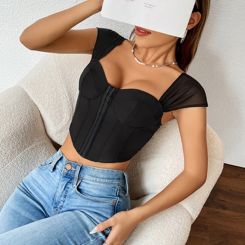 Crop Top Bustier Casual Negro Princesa Excelente Calidad