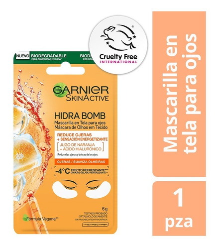 Imagen 1 de 7 de Mascarilla Tela Ojos Hidra Bomb Garnier, 1 Pza
