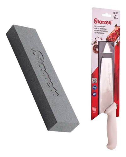 Kit Faca P/ Carne Lâmina Curvada + Pedra De Afiar Starrett Cor Branco