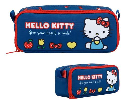 Estojo Duplo Hello Kitty 2 Compartimentos Azul - Xeryus