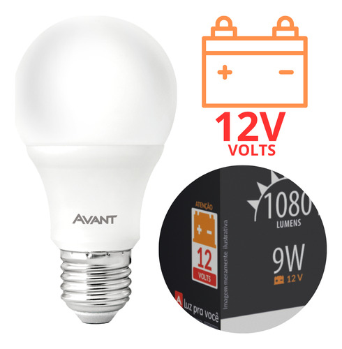 Lâmpada Led 9w E27 12 Volts Bateria, Barco Luz Branca Avant
