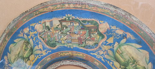 Quadro Pintura Cena Chinesa Madeira Meia Lua / Portico