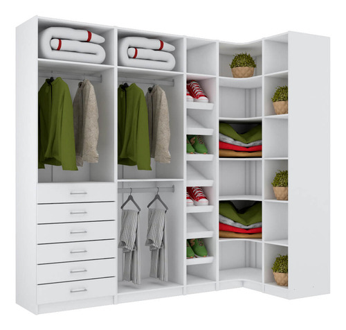Kit Closet Em L 5 Módulos 100% Mdf M573.b (casa, Loja) Branco