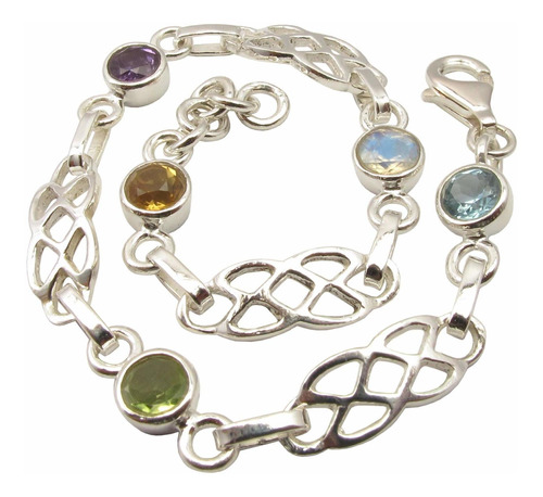 Pulsera Celta De Plata Pura 925 Multistones 7.7 Moda Al...