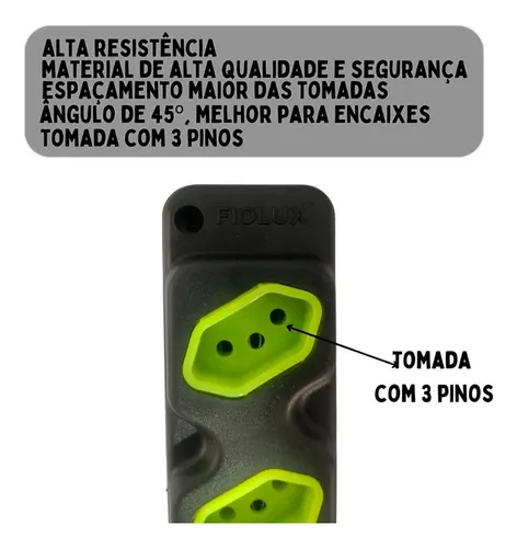 Tomada Barra Reforçada 2 Tomadas 2p+t 20a/10a Fiolux - 15709 Cor